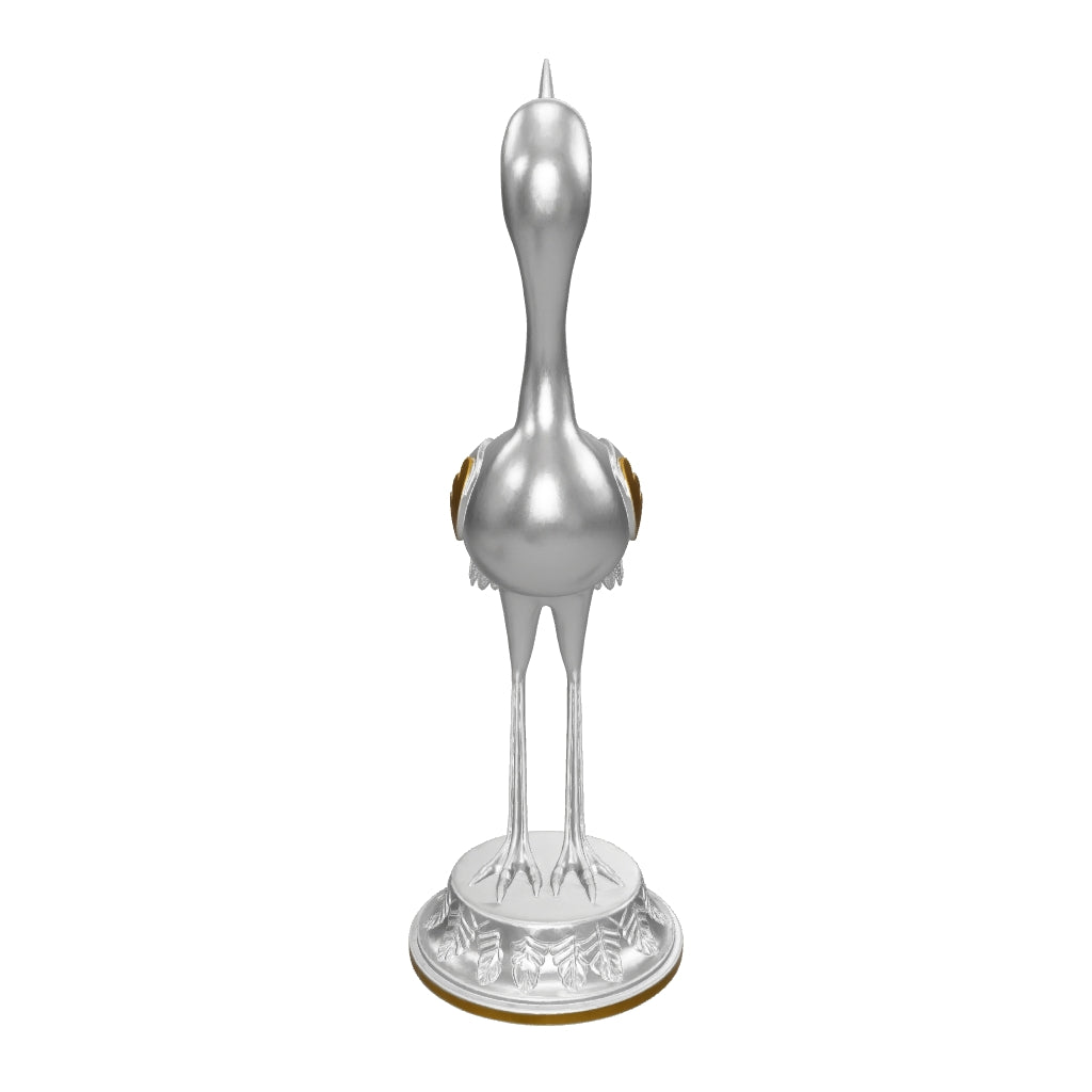 Vintage silver-toned crane bird sculpture with brass accents — 3D model, height 45 cm including original base