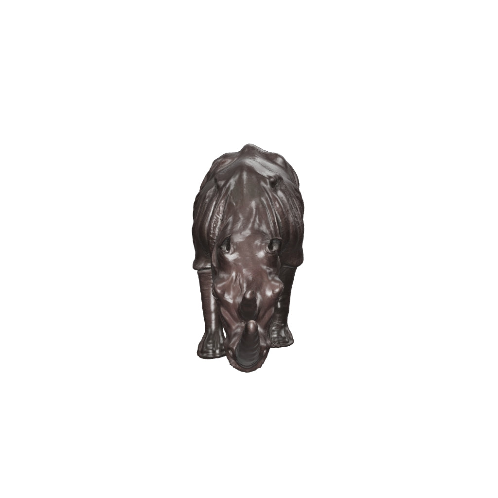 3D-model van vintage leren neushoorn, 56 cm lang en 25 cm hoog.