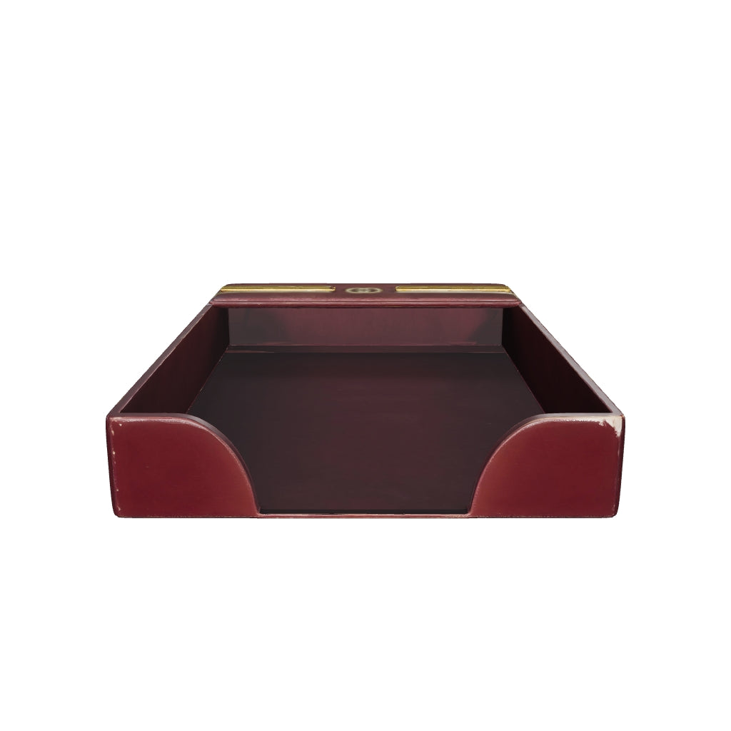 3D view of the vintage Gucci burgundy leather bureau tray — 27 × 38 × 6.5 cm.