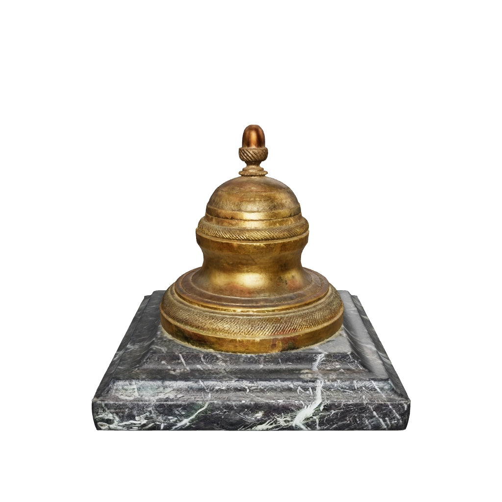 Interactive 3D preview of the bronze inkwell on a marble base. Height 11 cm.