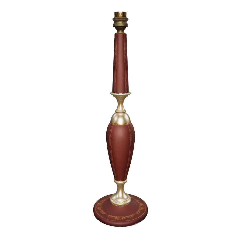 Interactive 3D preview of the burgundy leather lamp, without shade. Height 40 cm.