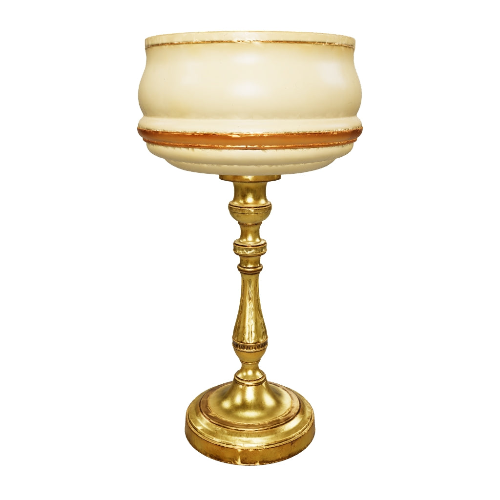 3D preview of Antique Brass Candlestick Table Lamp, Frosted Glass Shade with Rose Band — Circa 1900