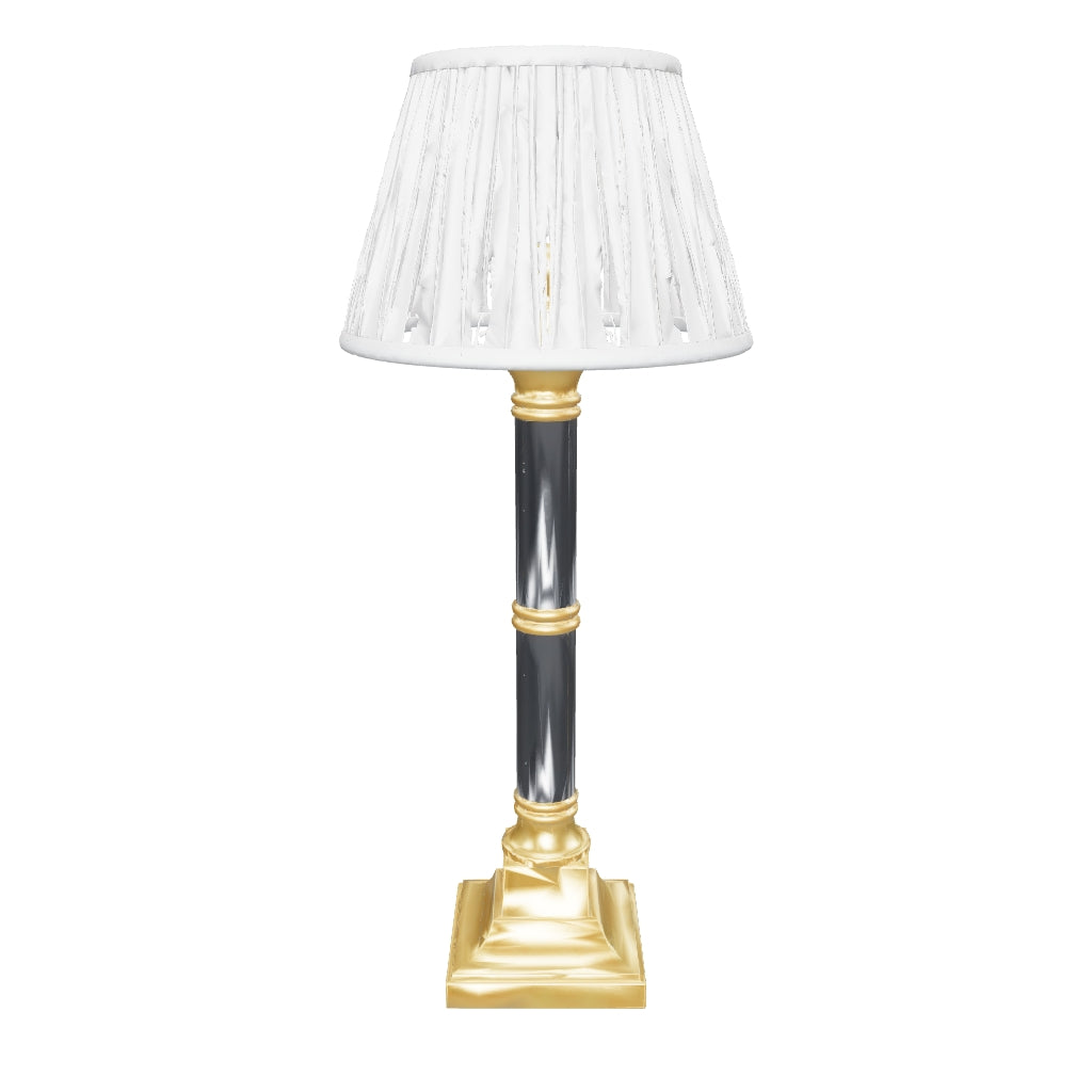 3D preview of Vintage Column Table Lamp with Pleated Shade, Brass and Dark Metal, 1980s