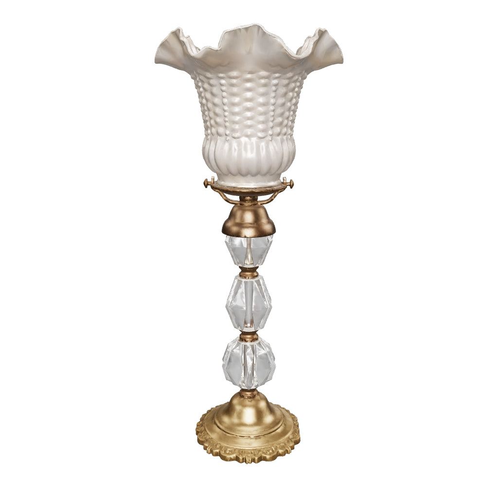 3D preview of Antique Bronze & Cut Glass Table Lamp, Ruffled Frosted Shade, France, Circa 1900