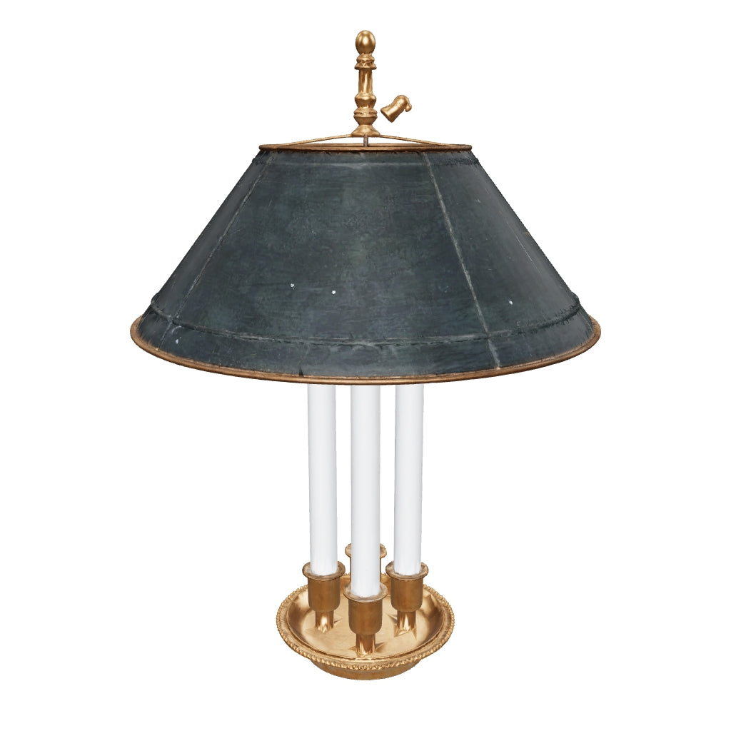 3D preview of Antique Bronze Bouillotte Lamp, Green Tole Adjustable Shade, French Table Lamp