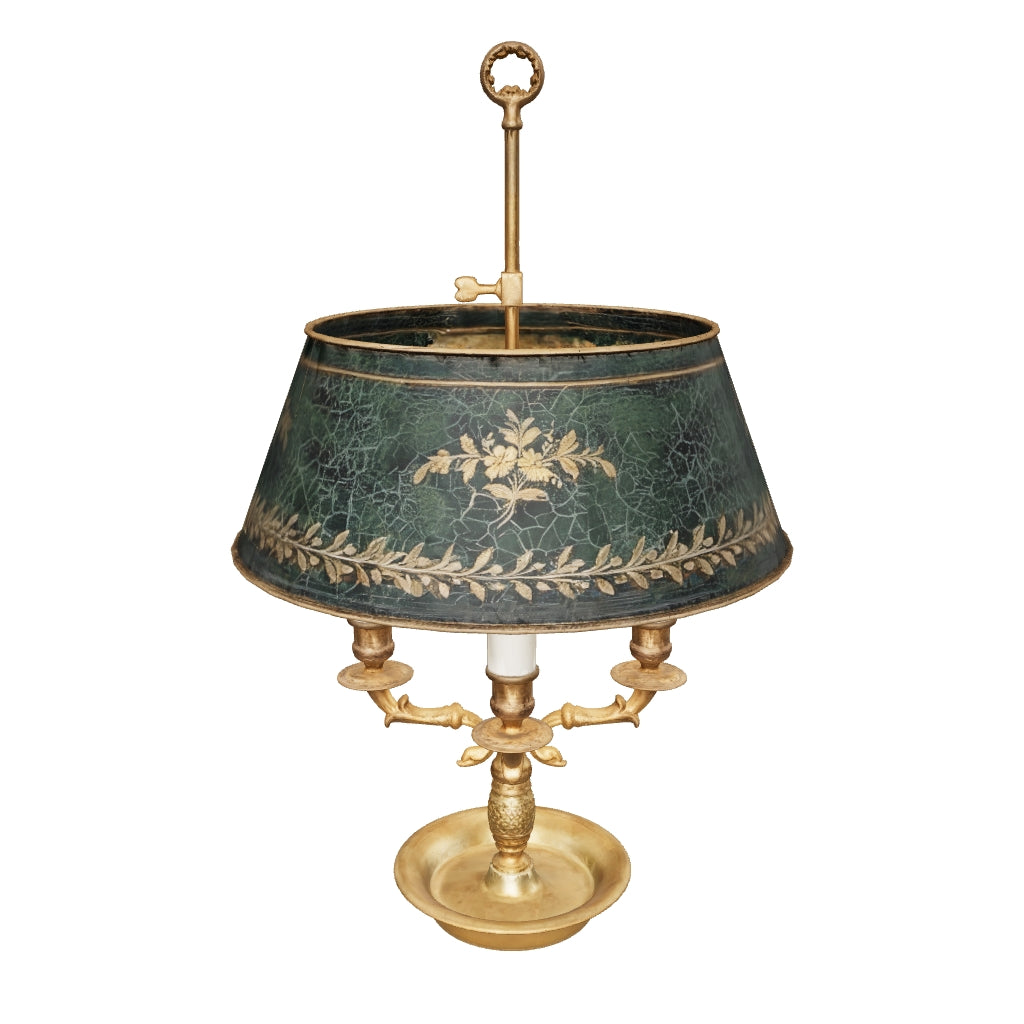 3D preview of Antique Bronze Bouillotte Lamp, Swan-Head Arms — French Empire Style, Circa 1910s