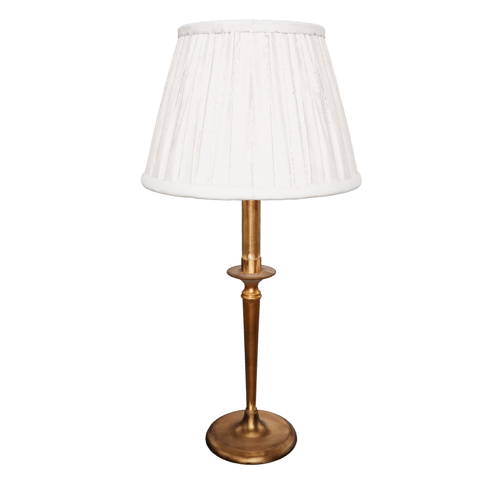 3D preview of Vintage Brass Table Lamp, Worn Silver-Tone Finish, Pleated Shade, 1940s