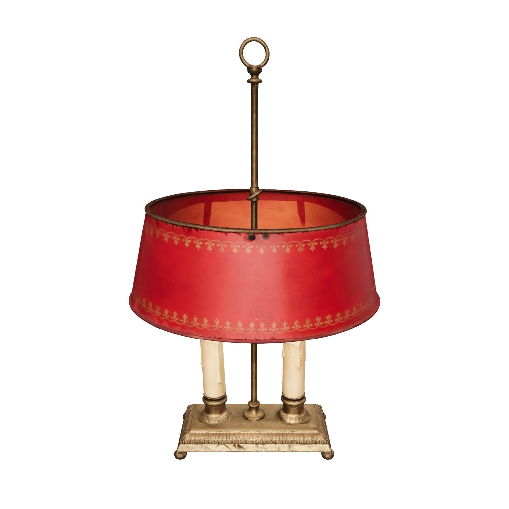 3D preview of Vintage Brass Bouillotte Table Lamp, Red Tole Shade — French Style, circa 1950s
