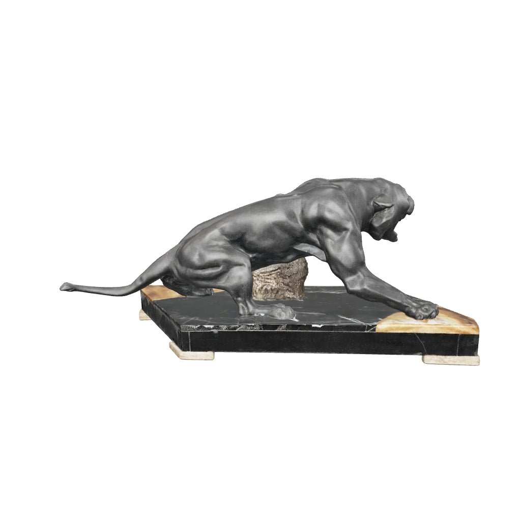 3D preview of Art Deco Panther Sculpture, Patinated Spelter Big Cat on Marble Onyx Base — French, 1930s Style