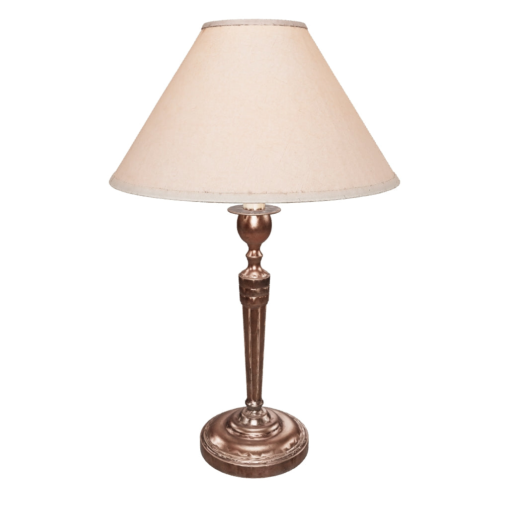 3D preview of Silvered Candlestick Lamp, Empire Style Table Lamp with Beige Shade — French, Unpierced Conversion