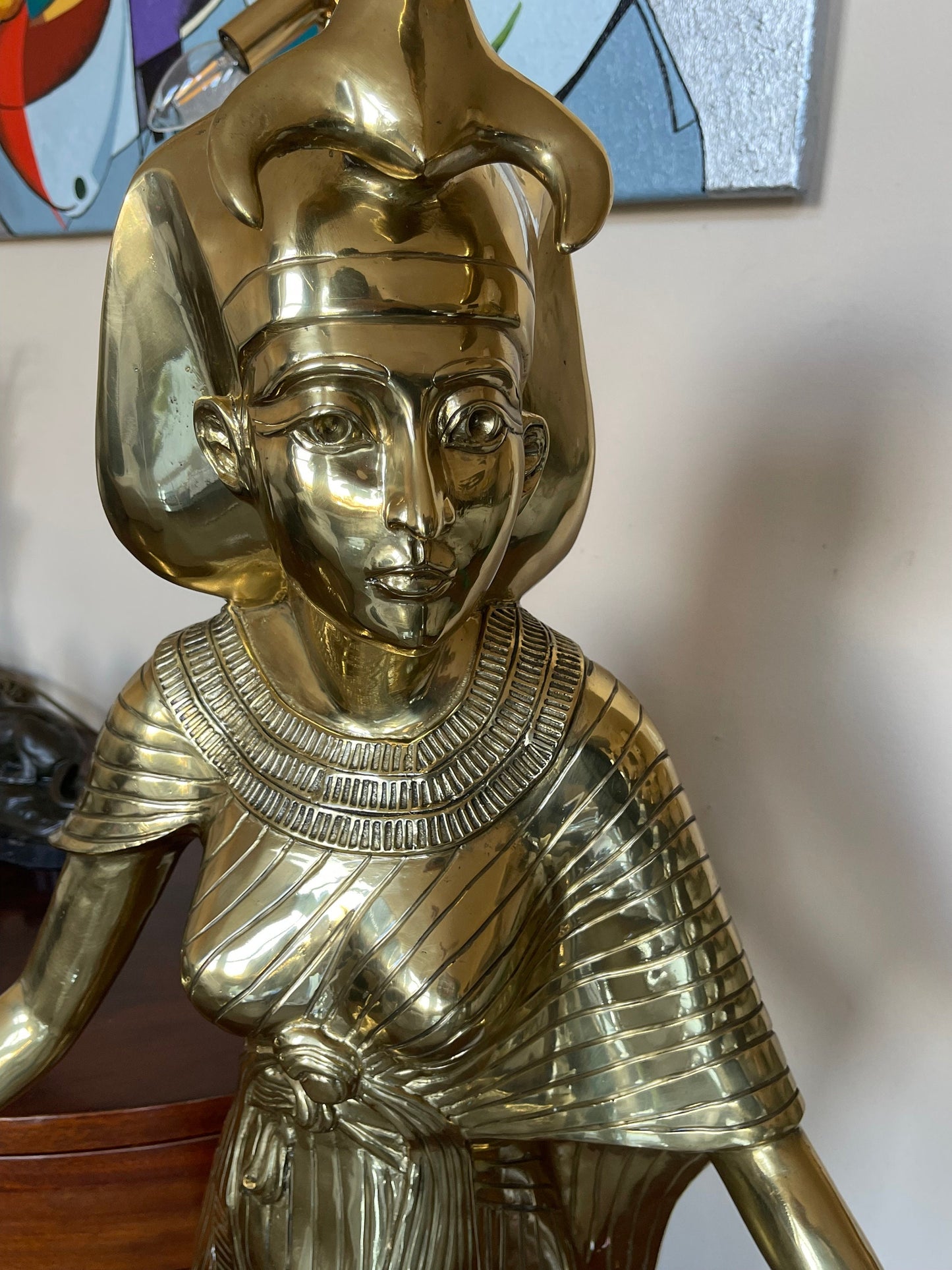 Vintage Egyptian goddess Selket sculpture in full brass with marble base