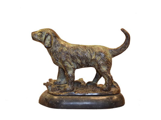 Bronze dog sculpture on marble base