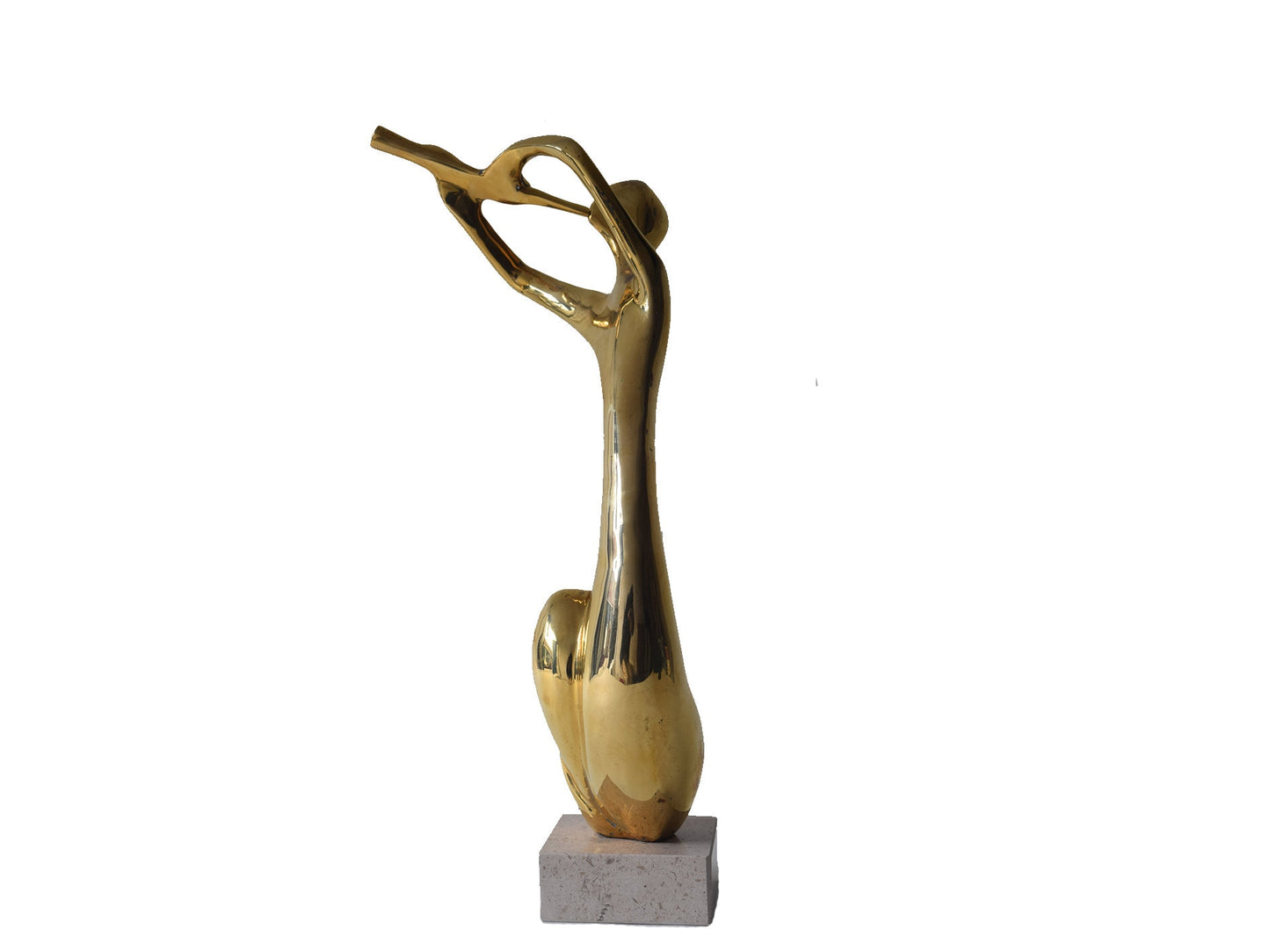 Brass Sculpture of Musician on travertine base, 1980s